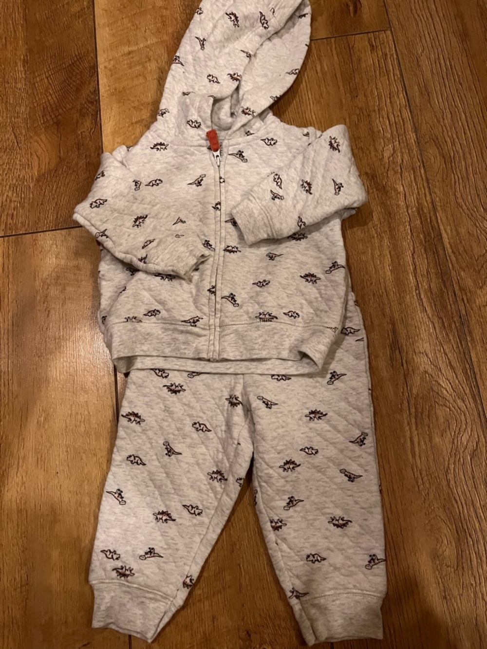 Carters baby Heather Gray Hoodie & Jogger Set with Small Dino Print 12 months
